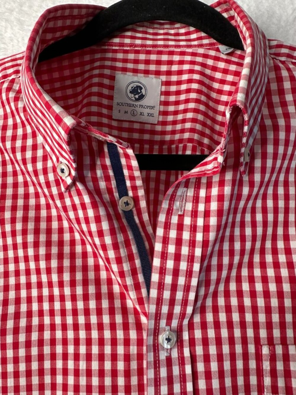 Southern Proper Goal Line Gingham Check Shirt Red White Button Down Long Sleeve